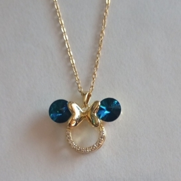 Elegant Disney Gold and Blue Minnie Mouse Pendant Necklace 💙 - Picture 2 of 4